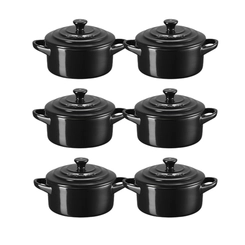 Jogo 6 Mini Cocotte em Cerâmica 10 cm Preto Le Creuset