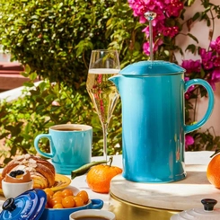 Cafeteira Prensa Francesa 1 Litro de Cerâmica Azul Caribe Le Creuset
