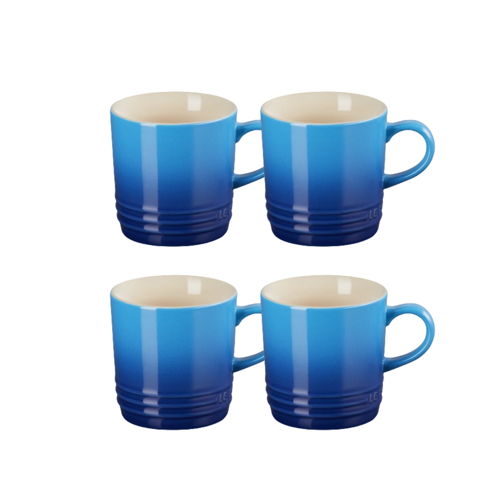 Jogo 4 Canecas Cappuccino de Cerâmica 200 ml Azure Blue Le Creuset