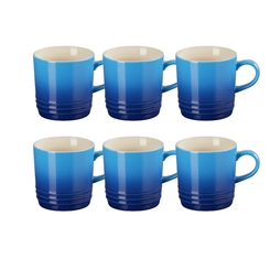 Jogo 6 Canecas Cappuccino de Cerâmica 200 ml Azure Blue Le Creuset