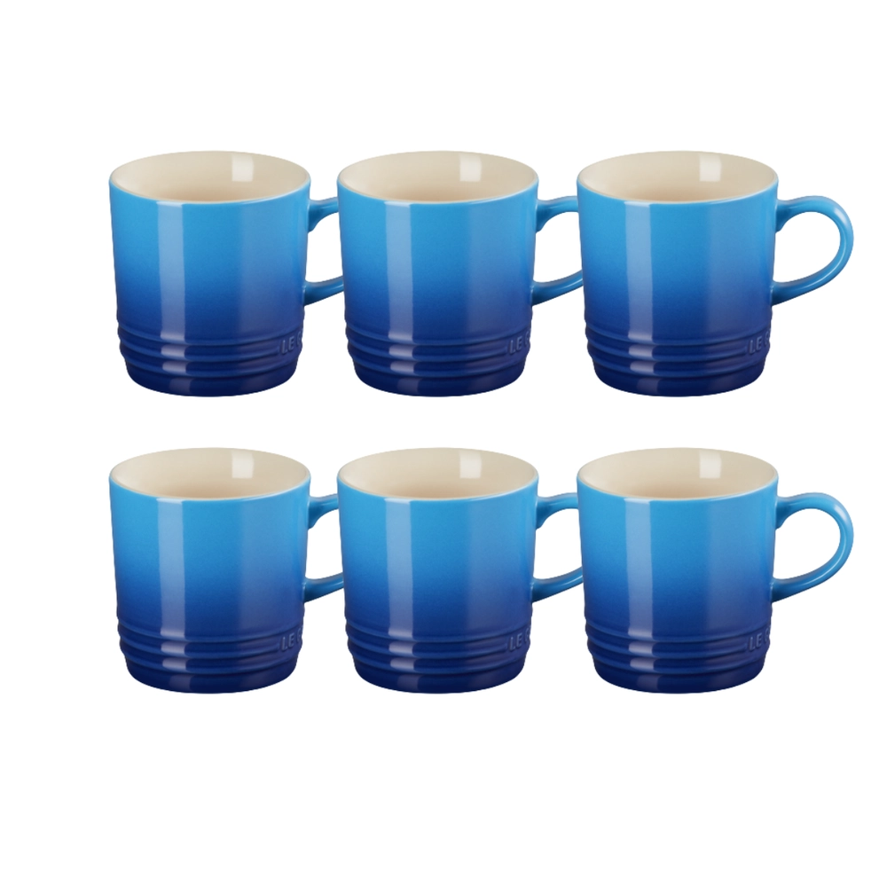 Jogo 6 Canecas Cappuccino de Cerâmica 200 ml Azure Blue Le Creuset