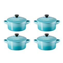 Jogo 4 Mini Cocotte de Cerâmica 10 cm Azul Caribe Le Creuset