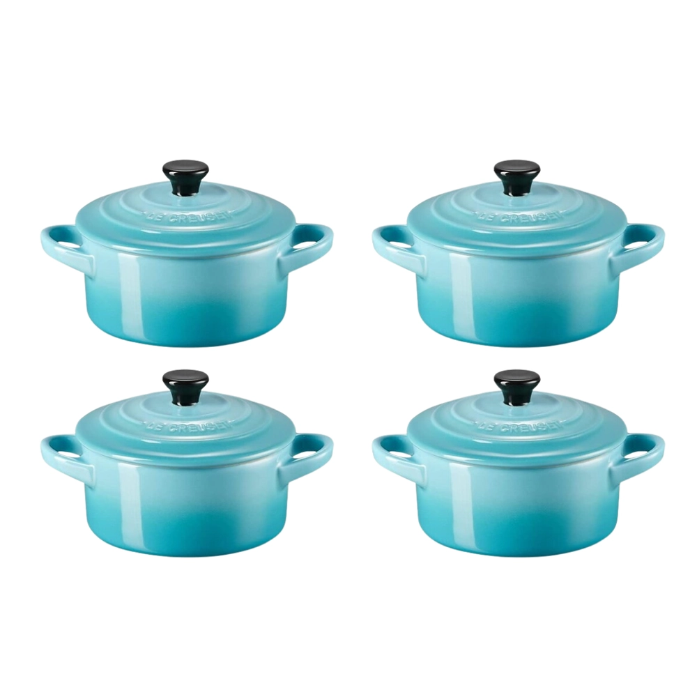 Jogo 4 Mini Cocotte de Cerâmica 10 cm Azul Caribe Le Creuset