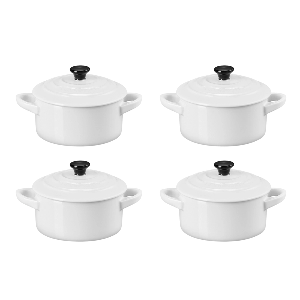 Jogo 4 Mini Cocotte de Cerâmica 10 cm Branco Le Creuset
