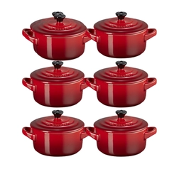 Jogo 6 Mini Cocotte em Cerâmica 10 cm Vermelho Le Creuset