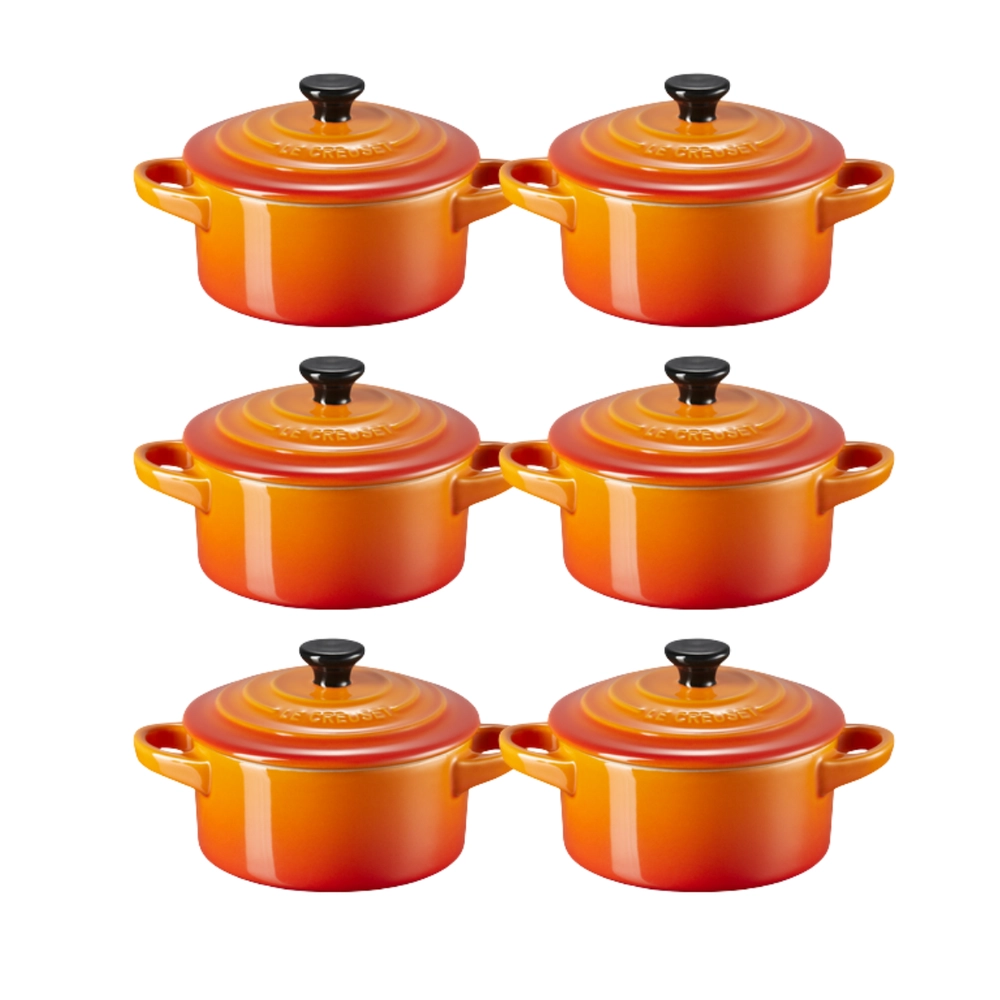 Jogo 6 Mini Cocotte em Cerâmica 10 cm Laranja Le Creuset