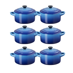 Jogo 6 Mini Cocotte em Cerâmica 10 cm Azure Blue Le Creuset