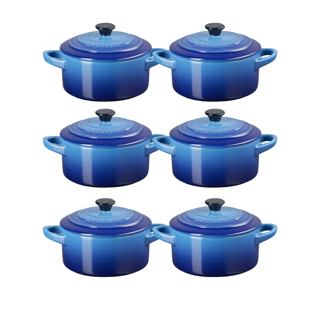 Jogo 6 Mini Cocotte em Cerâmica 10 cm Azure Blue Le Creuset