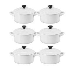Jogo 6 Mini Cocotte em Cerâmica 10 cm Branco Le Creuset