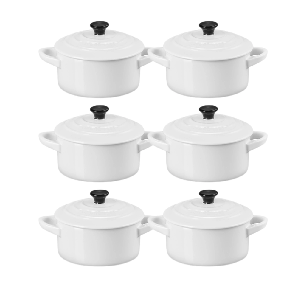 Jogo 6 Mini Cocotte em Cerâmica 10 cm Branco Le Creuset