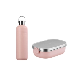 Kit Lancheira Hermética e Garrafa Térmica de Aço Inox On The Go Shell Pink Le Creuset