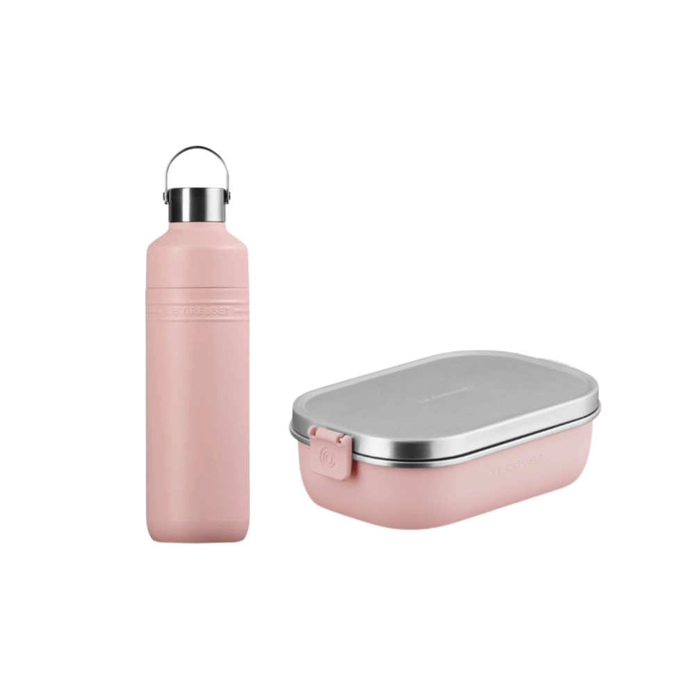 Kit Lancheira Hermética e Garrafa Térmica de Aço Inox On The Go Shell Pink Le Creuset