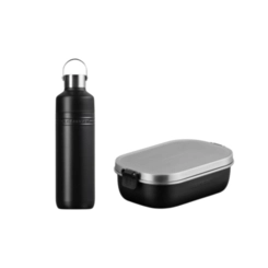 Kit Lancheira Hermética e Garrafa Térmica de Aço Inox On The Go Matte Black Le Creuset