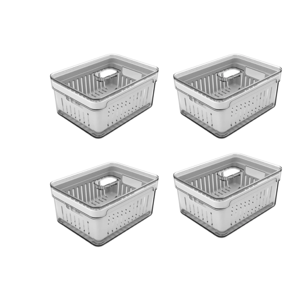 Jogo de 4 Organizadores de Geladeira com Cesto Clear Fresh 2,2 Litros Ou