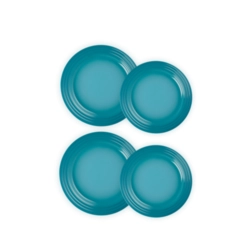 Jogo de 4 Pratos Rasos de Cerâmica 22 e 27 cm Azul Caribe Le Creuset