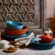 Jogo de 4 Pratos Rasos de Cerâmica 22 e 27 cm Azul Caribe Le Creuset