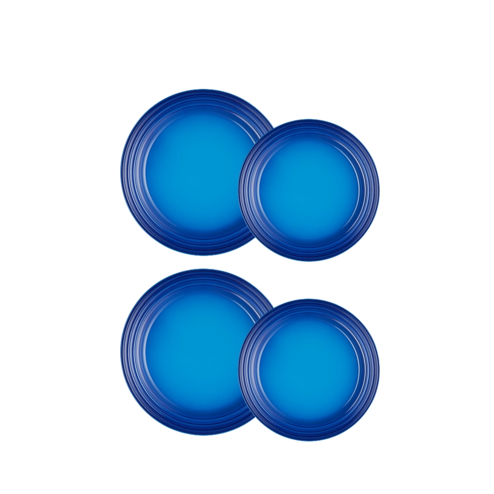 Jogo de 4 Pratos Rasos de Cerâmica 22 e 27 cm Azure Blue Le Creuset