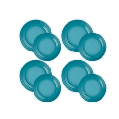 Jogo de 8 Pratos Rasos de Cerâmica 22 e 27 cm Azul Caribe Le Creuset