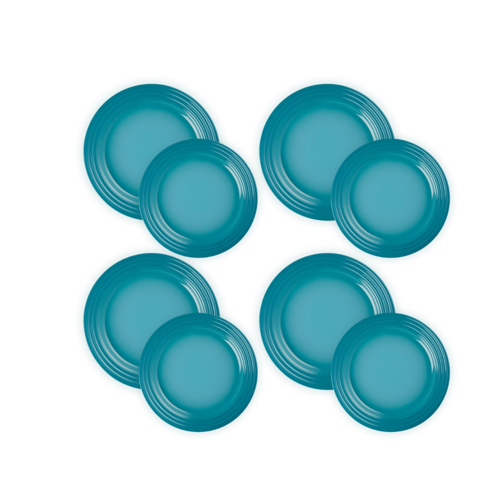 Jogo de 8 Pratos Rasos de Cerâmica 22 e 27 cm Azul Caribe Le Creuset