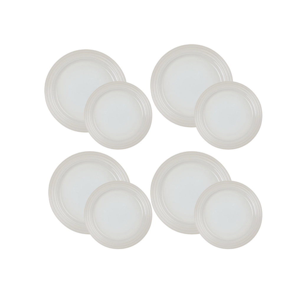 Jogo de 8 Pratos Rasos de Cerâmica 22 e 27 cm Meringue Le Creuset