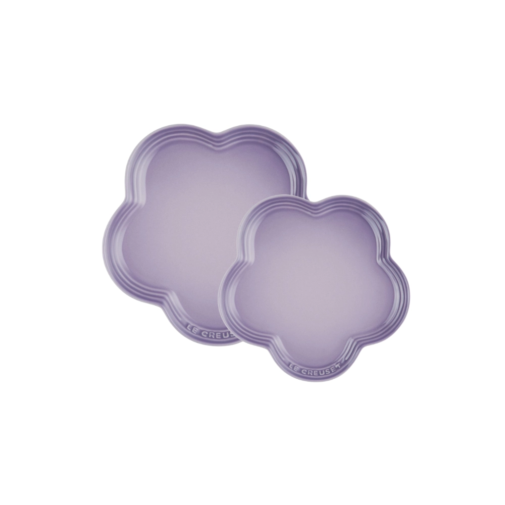 Jogo de 2 Pratos Rasos Flor de Cerâmica 14 e 23 cm Bluebell Roxo Le Creuset
