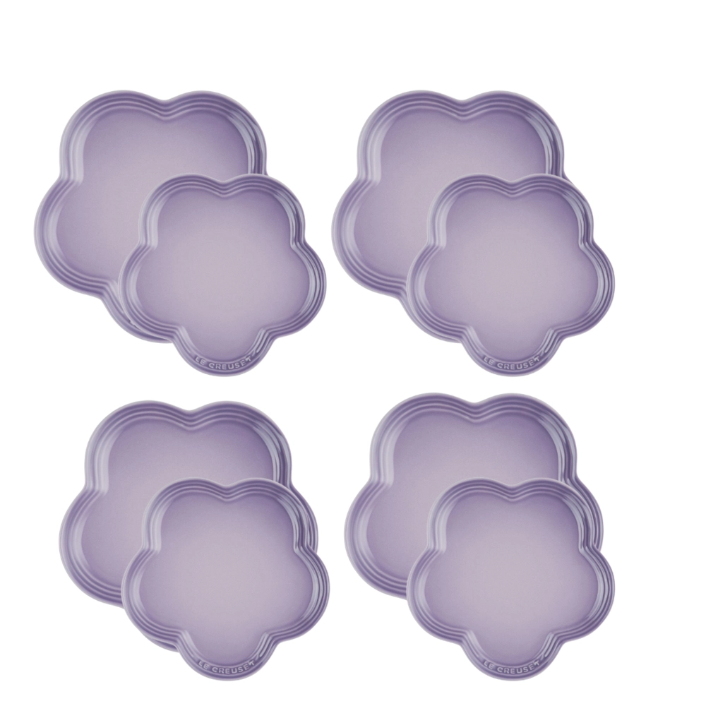 Jogo de 8 Pratos Rasos Flor de Cerâmica 14 e 23 cm Bluebell Roxo Le Creuset