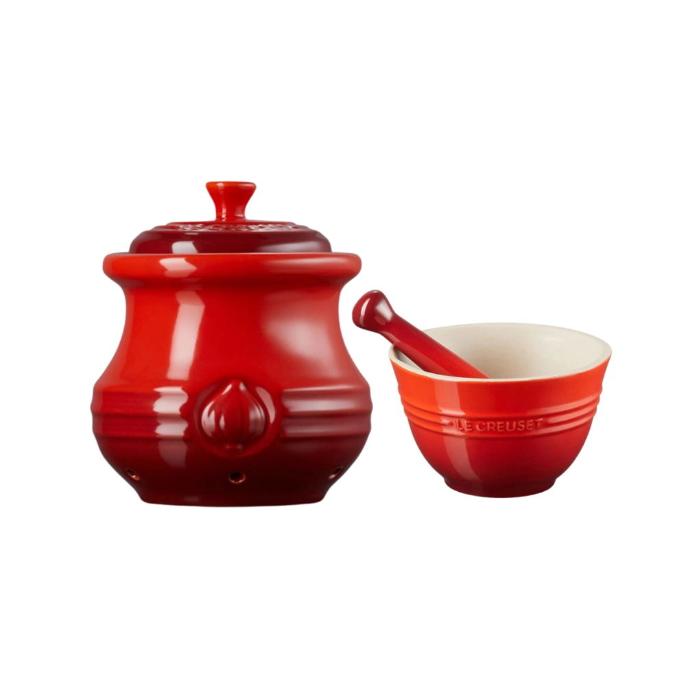 Kit Pote de Alho e Pilão com Macerador Vermelho Le Creuset