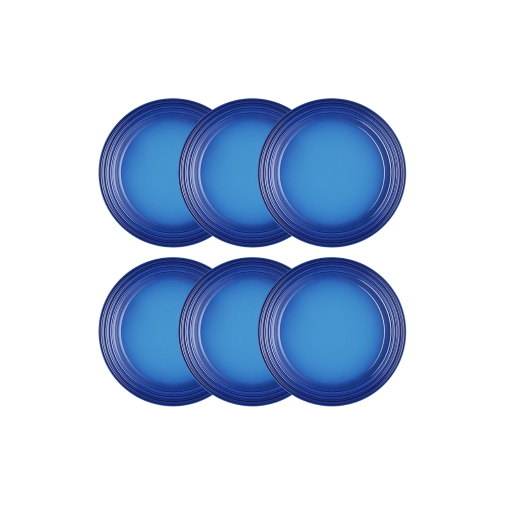 Jogo de 12 Pratos Rasos de Cerâmica 22 cm Azure Blue Le Creuset