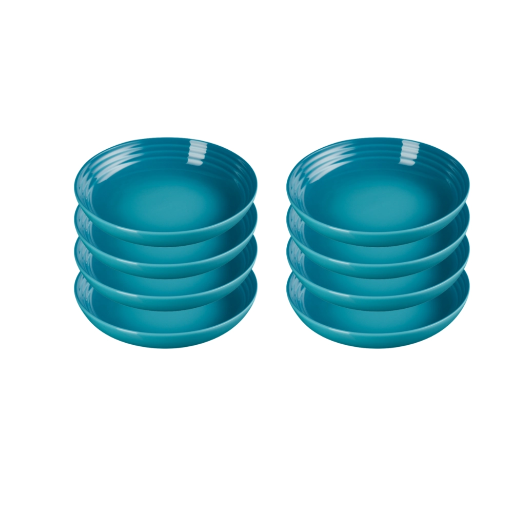 Jogo de 8 Pratos Fundos de Cerâmica 22 cm Azul Caribe Le Creuset