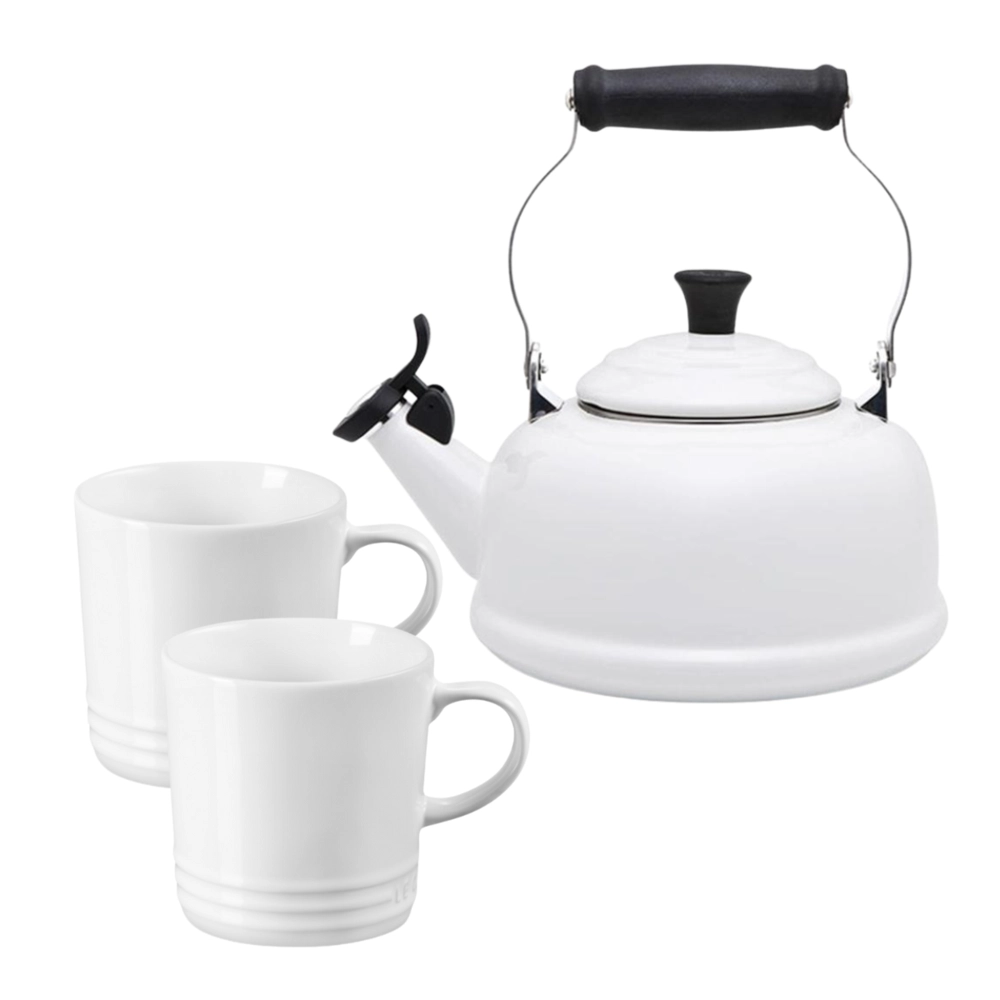 Kit Chaleira Tradicional e 2 Canecas 200 ml Branco Le Creuset