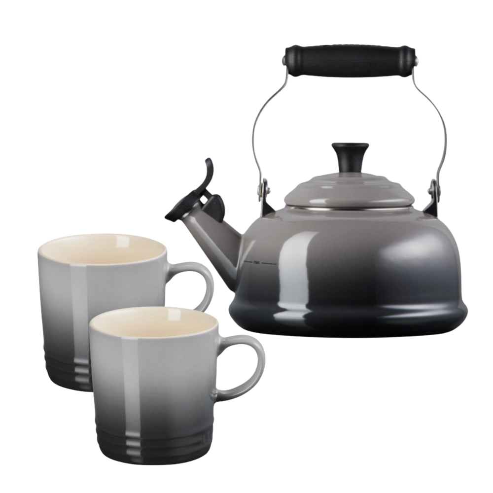 Kit Chaleira Tradicional e 2 Canecas 200 ml Flint Le Creuset