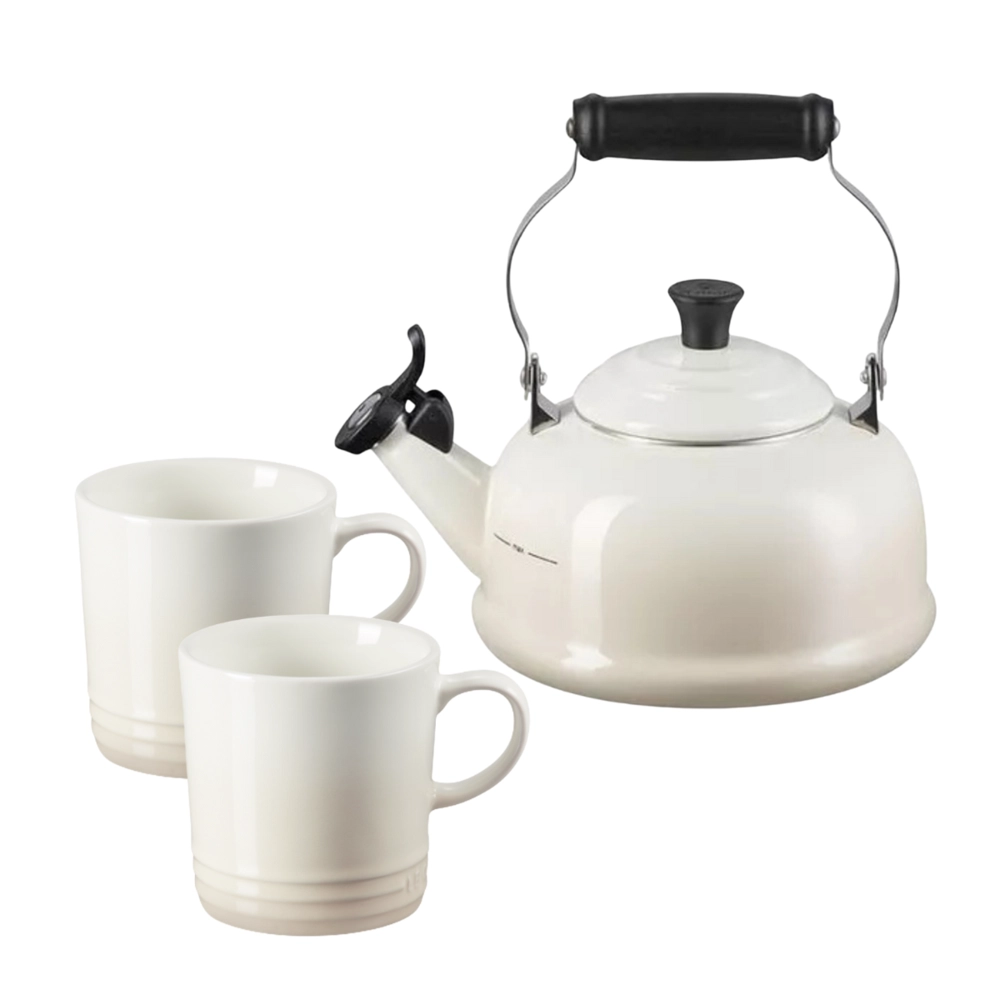 Kit Chaleira Tradicional e 2 Canecas 200 ml Meringue Le Creuset