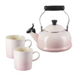 Kit Chaleira Tradicional e 2 Canecas 200 ml Shell Pink Le Creuset