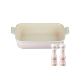 Kit de Travessa Retangular 32 cm e Moedores de Sal e Pimenta Shell Pink Le Creuset