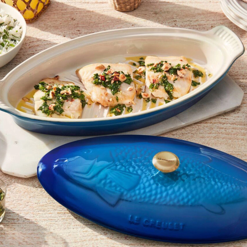Travessa para Peixe com Tampa Heritage 34 cm Azure Blue Le Creuset