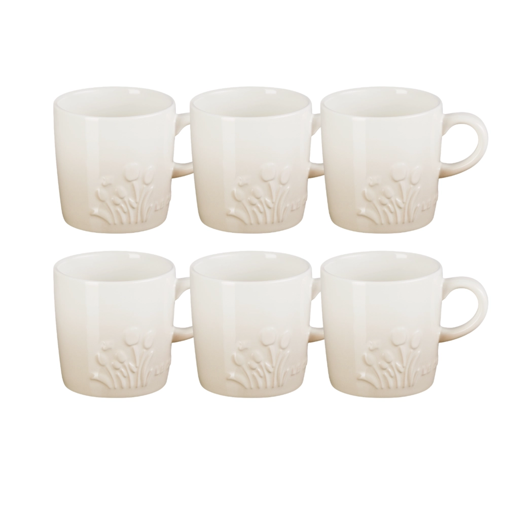 Jogo 6 Canecas Cappuccino de Cerâmica Jardin 200 ml Meringue Le Creuset