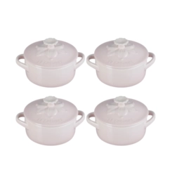Jogo 4 Mini Cocotte de Cerâmica Jardin 10 cm Shell Pink Le Creuset