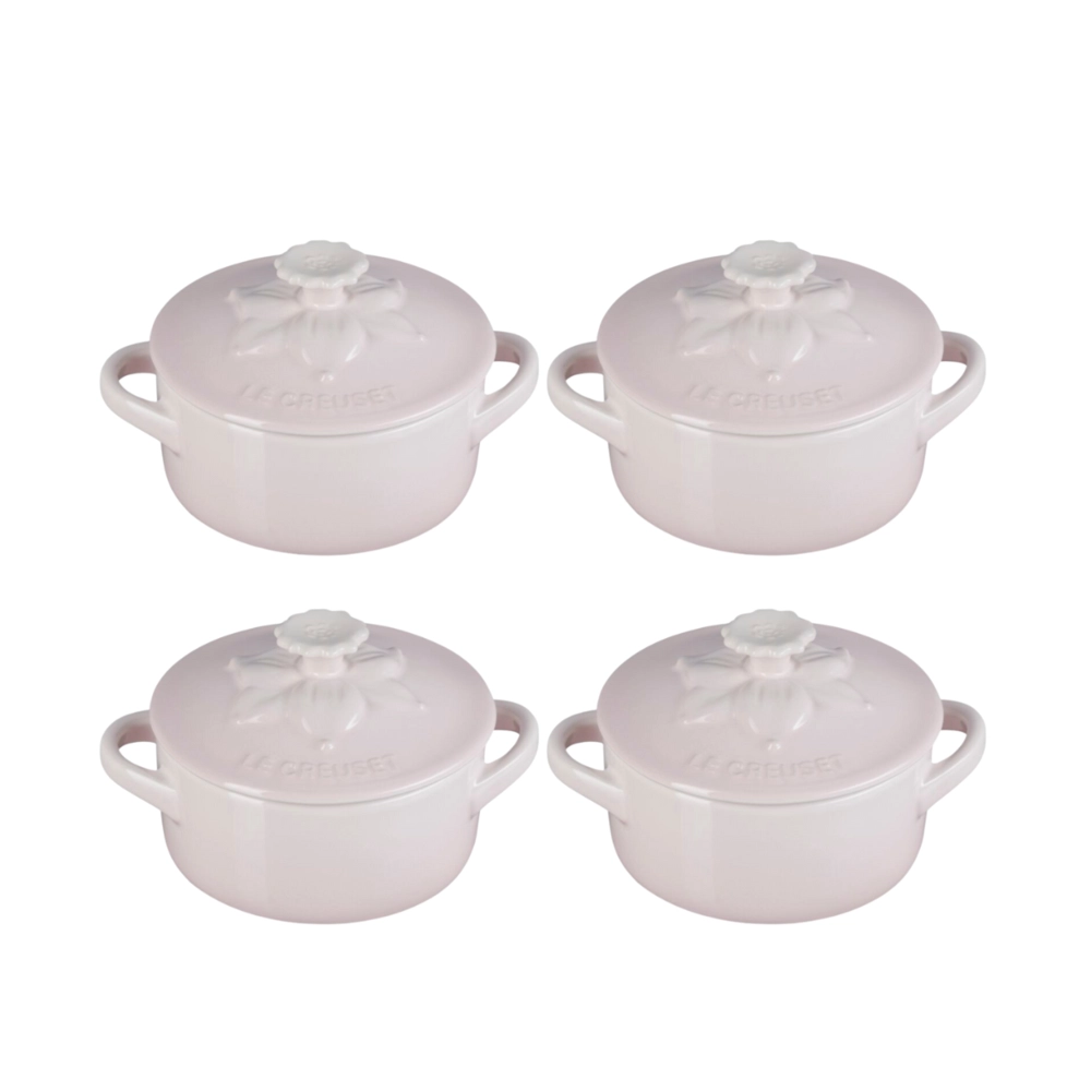 Jogo 4 Mini Cocotte de Cerâmica Jardin 10 cm Shell Pink Le Creuset