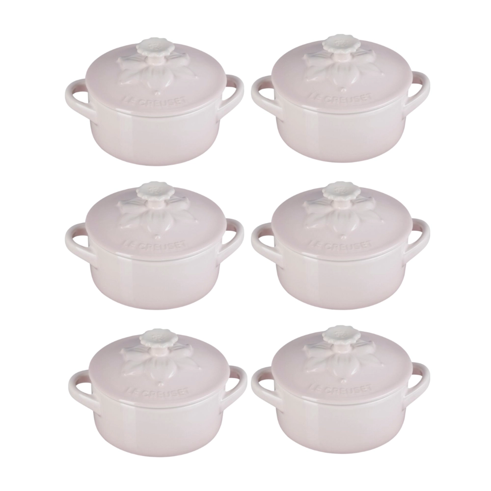 Jogo 6 Mini Cocotte de Cerâmica Jardin 10 cm Shell Pink Le Creuset