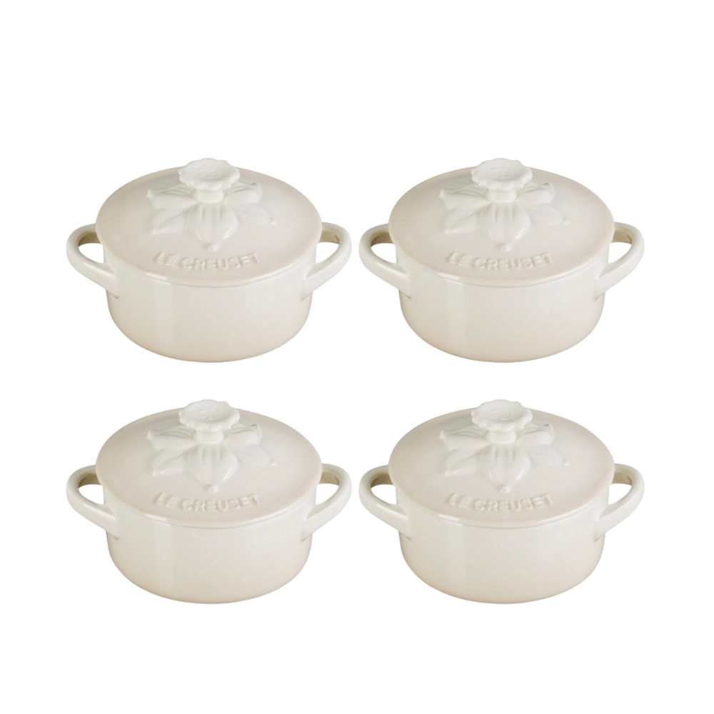Jogo 4 Mini Cocotte de Cerâmica Jardin 10 cm Meringue Le Creuset