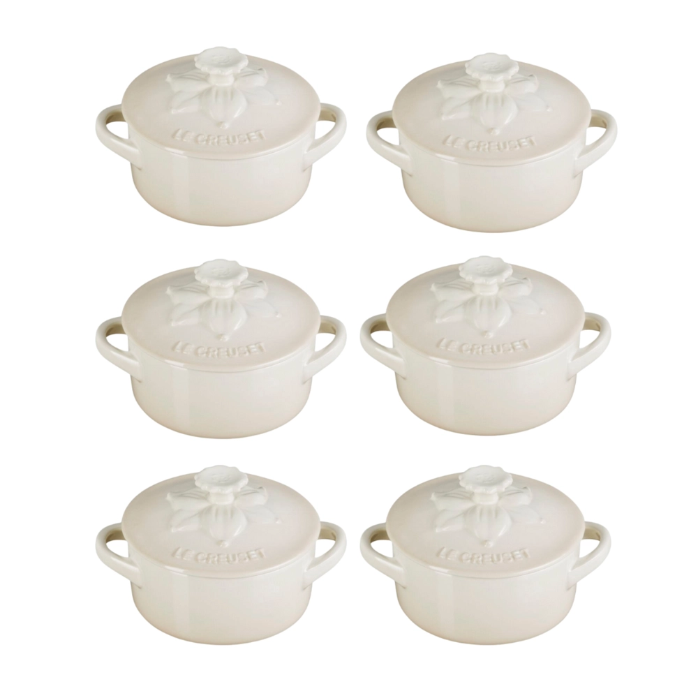 Jogo 6 Mini Cocotte de Cerâmica Jardin 10 cm Meringue Le Creuset