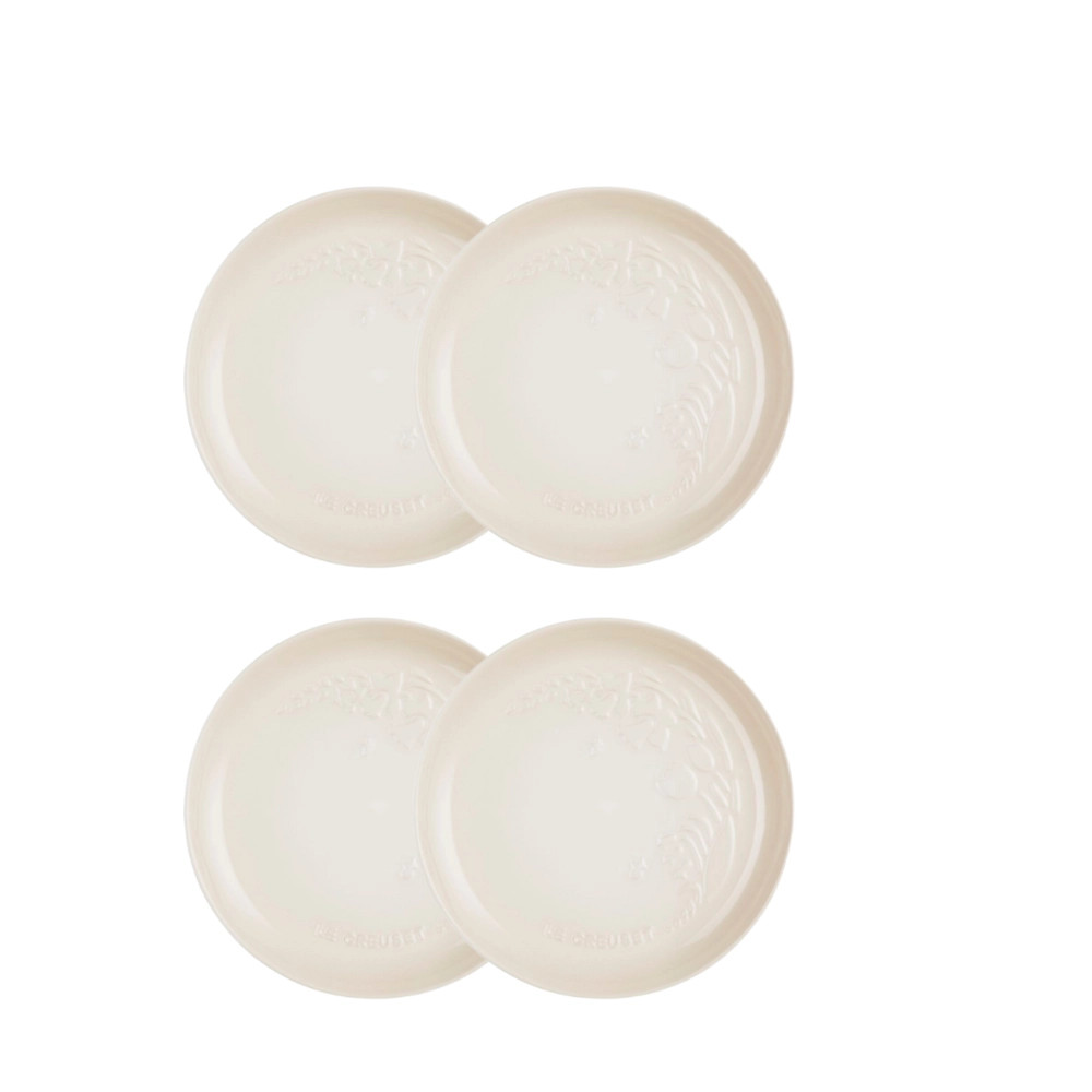 Jogo de 4 Pratos Rasos de Cerâmica Sphere Jardin 22 cm Meringue Le Creuset