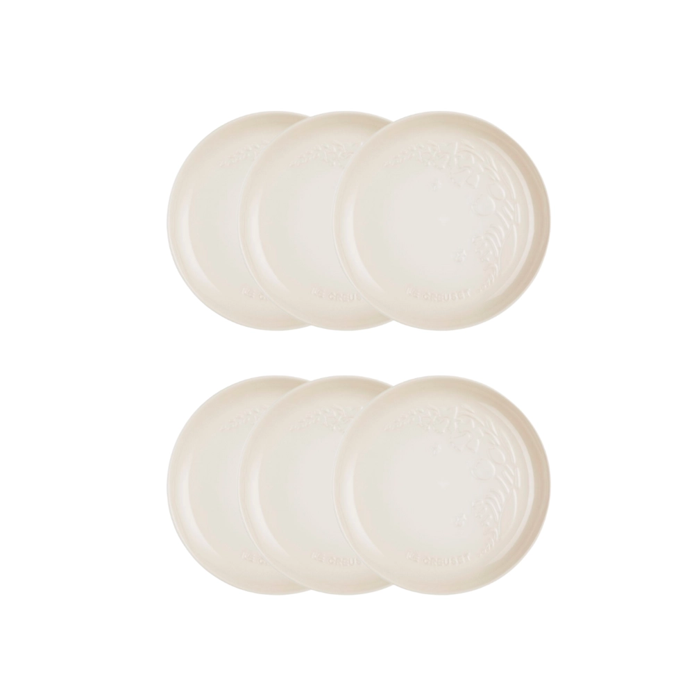 Jogo de 6 Pratos Rasos de Cerâmica Sphere Jardin 22 cm Meringue Le Creuset