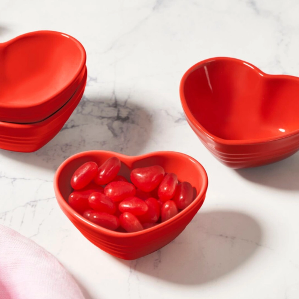 Set 4 Mini Pratos de Cerâmica Coração Vermelho Le Creuset