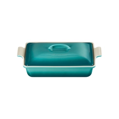 Travessa Retangular com Tampa Heritage 3,8 Litros Bleu Riviera Le Creuset