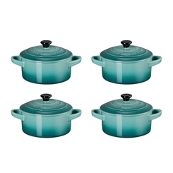 Jogo 4 Mini Cocotte de Cerâmica 10 cm Bleu Riviera Le Creuset