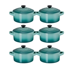 Jogo 6 Mini Cocotte de Cerâmica 10 cm Bleu Riviera Le Creuset