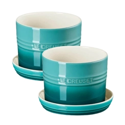 Kit 2 Vasos para Ervas com Bandeja 14 cm de Cerâmica Bleu Riviera Le Creuset