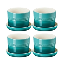 Kit 4 Vasos para Ervas com Bandeja 14 cm de Cerâmica Bleu Riviera Le Creuset