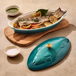 Travessa para Peixe com Tampa Heritage 34 cm Bleu Riviera Le Creuset
